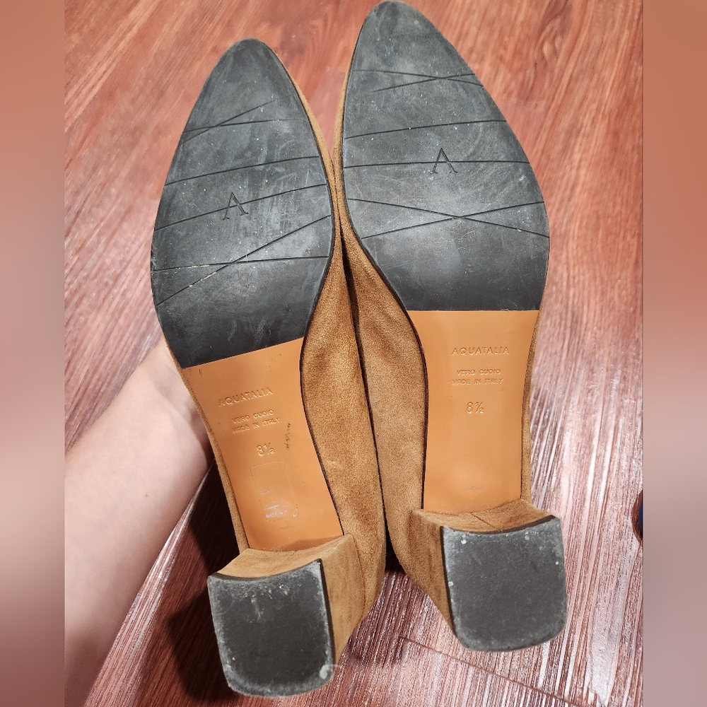 Aquatalia Neely Suede Brown Block Heels Tan Pasha - Picture 4 of 9